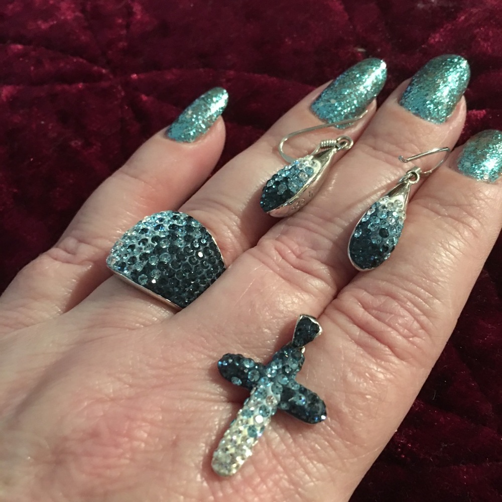 Sterling Silver Hues of Blue Austrian Crystal Set